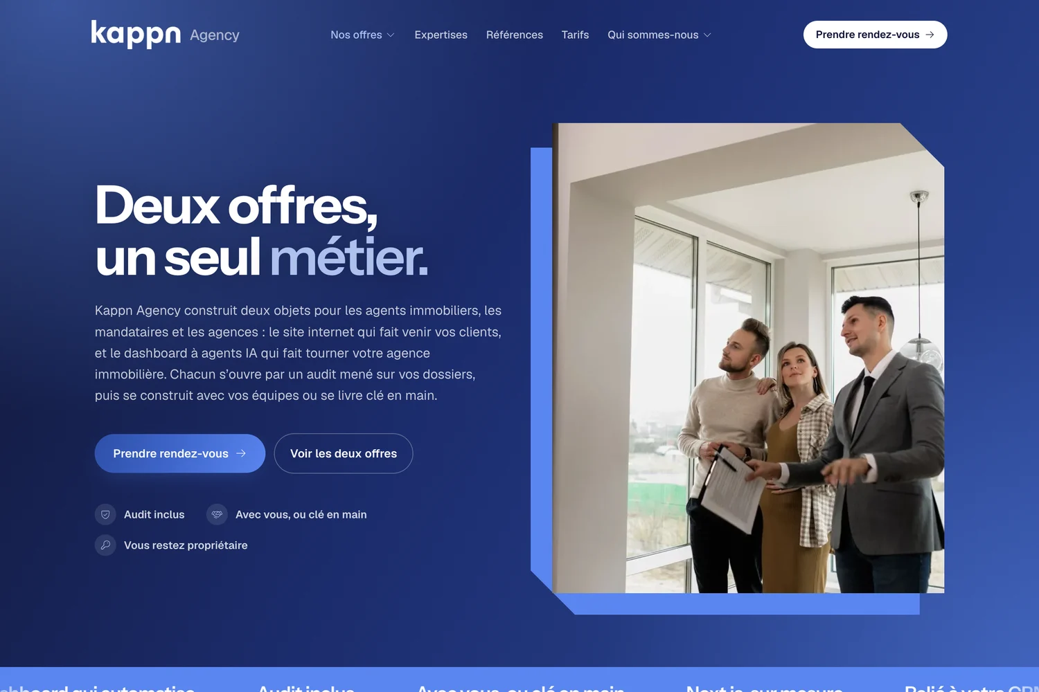 Les deux offres de Kappn Agency, le site internet et le dashboard à agents IA