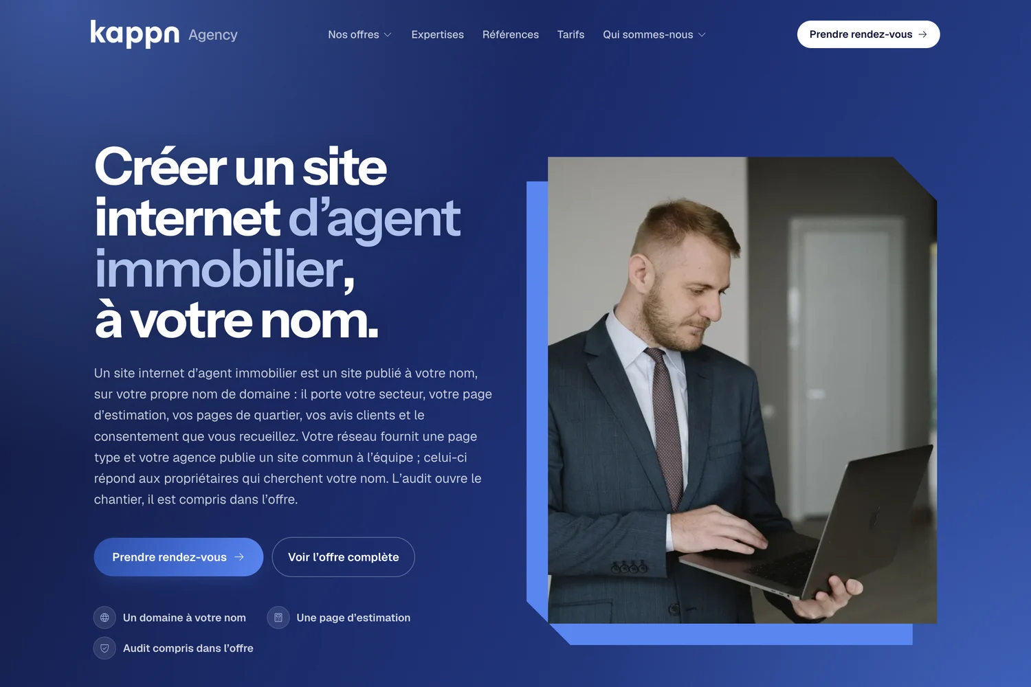 Page de Kappn Agency consacrée au site internet d’agent immobilier