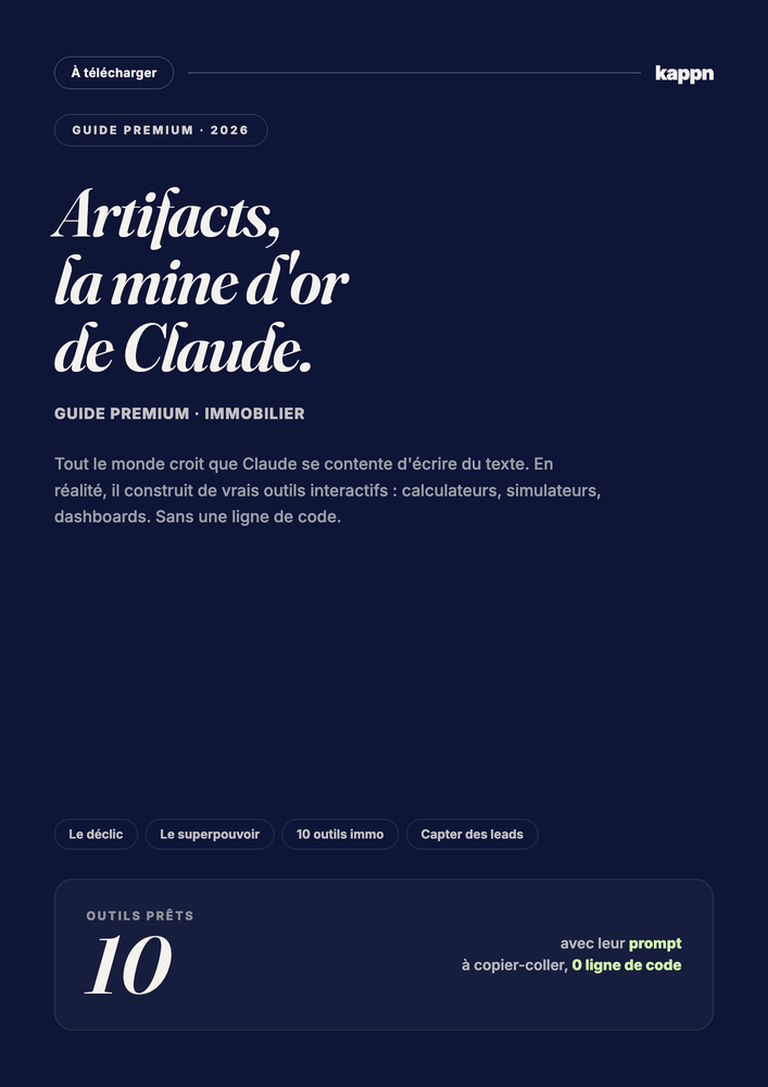 Couverture du guide Artifacts, la mine d'or de Claude, pour les agents immobiliers